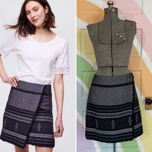 LOFT Jacquard Blanket Skirt Fringe Raw Hem Cotton Southwestern Preppy Sz 8 💚🎀